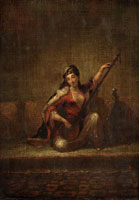 Circle of Jean-Baptiste Vanmour A Turkish woman playing a tanbur in an interior