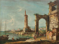 Studio of Michele Marieschi An architectural capriccio with figures before a ruined arch