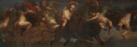 Circle of Peter Paul Rubens Putti with a cornucopia on a chariot drawn by lions