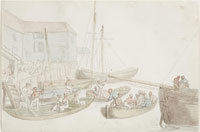 Thomas Rowlandson Figures in boats by the quay