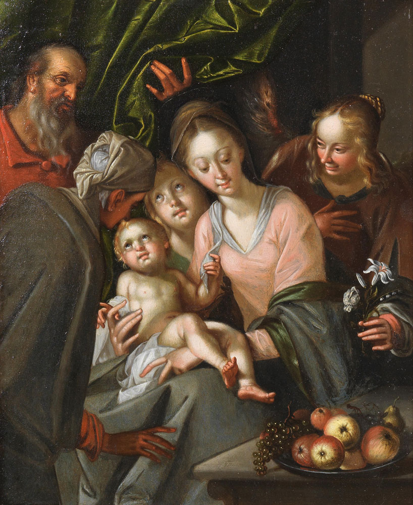 Dutch School - The Holy family with Saint Anne and angels
