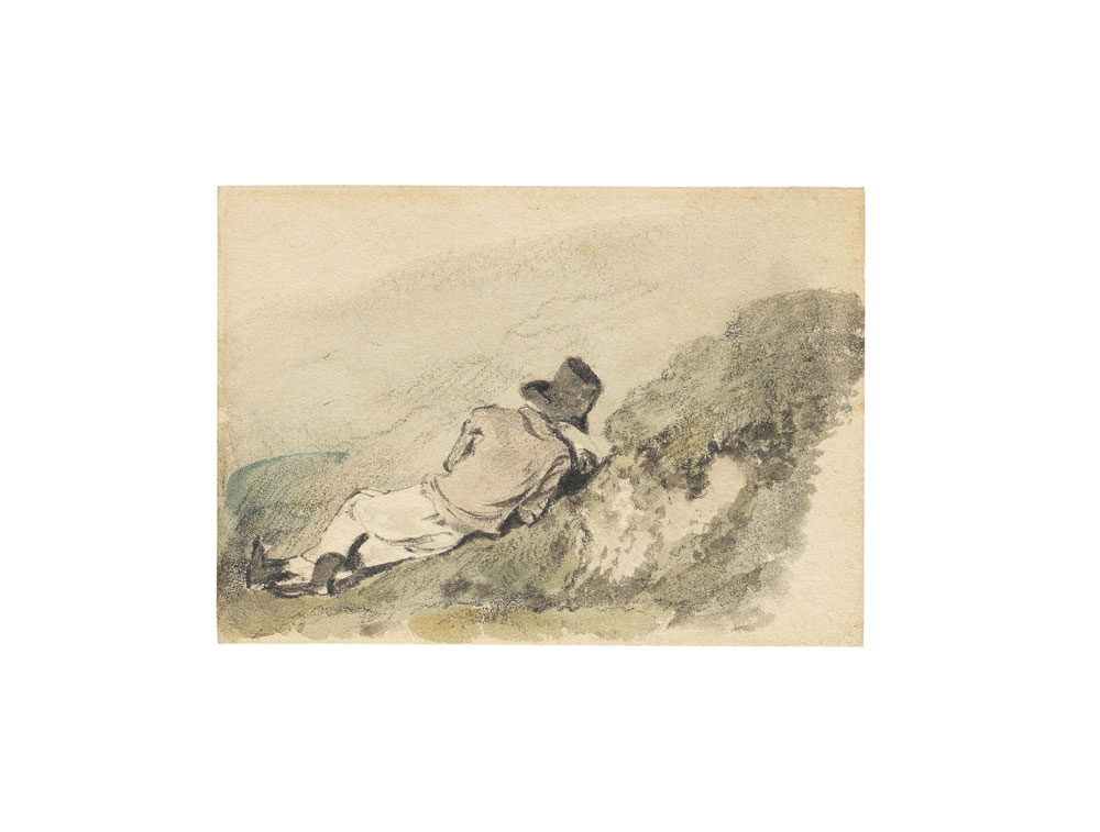 John Constable - A countryman resting on a bank, seen from behind