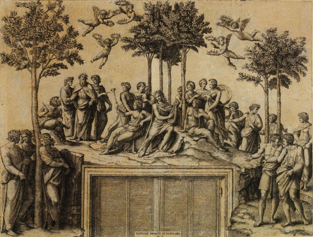 Marcantonio Raimondi after Raphael - Apollo and the Muses on Mount Parnassus