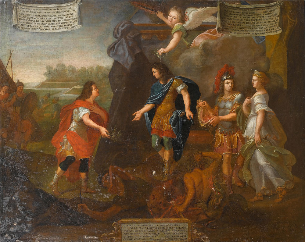 Provincial French School - Marechal Duc de Bouffler being complimented by Louis XIV
