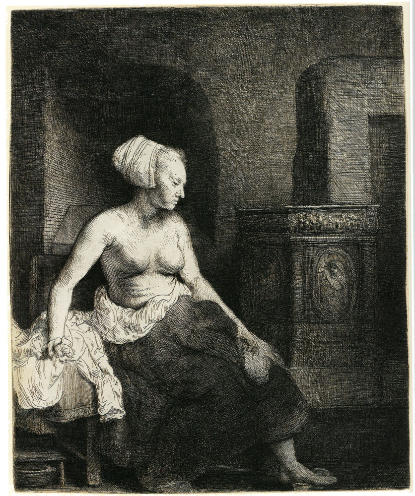 Rembrandt - Woman Sitting Half Dressed Beside a Stove