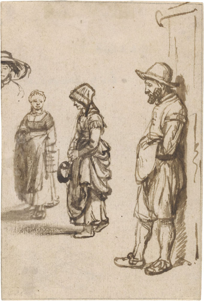 Samuel van Hoogstraten - Stud­ies of Three Stand­ing Fig­ures and a Head