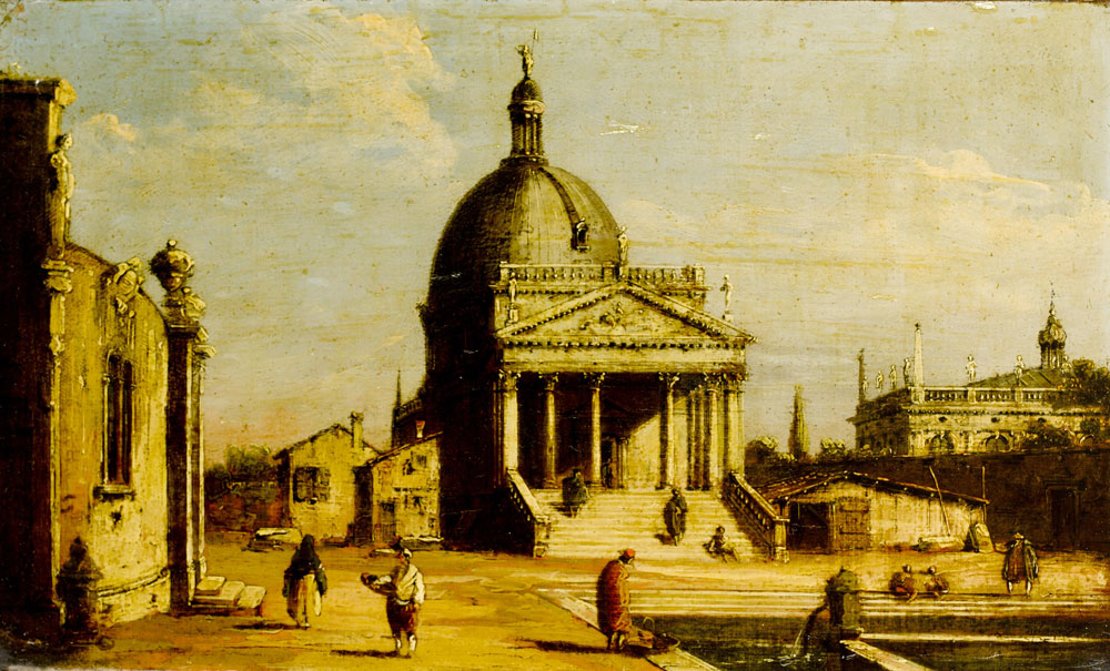 Italian School - An architectural capriccio with the Church of San Simeone Piccolo and other Palladian buildings