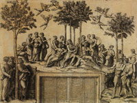 Marcantonio Raimondi after Raphael Apollo and the Muses on Mount Parnassus