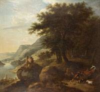 Follower of Nicolaes Berchem An extensive river landscape with a drover and livestock