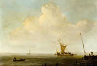 Studio of Willem van de Velde the Younger A kaag and a smalschip at anchor in a calm