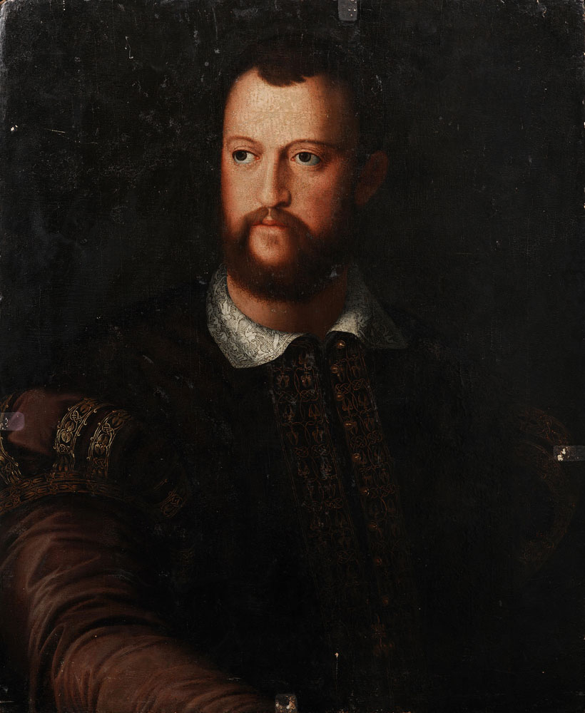 After Agnolo Bronzino - Portrait of Cosimo de' Medici (1519-1594), half-length, in a burgundy embroidered coat