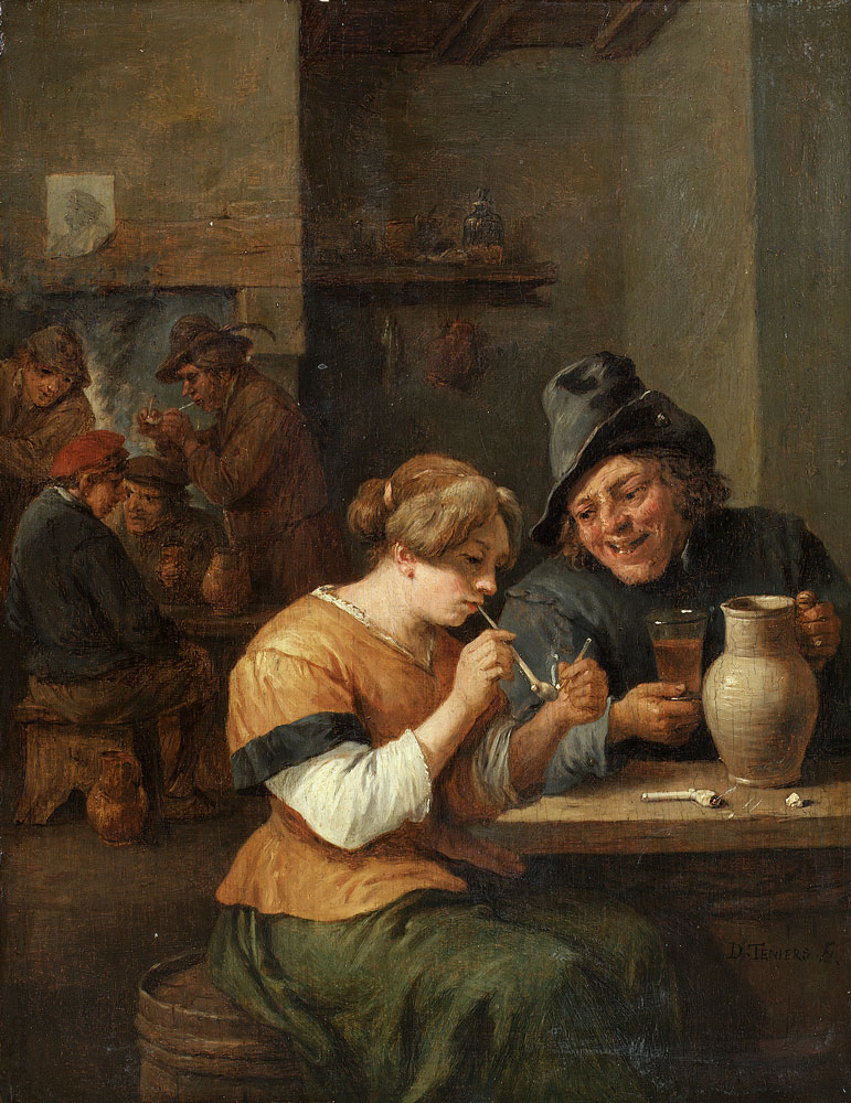 David Teniers the Younger - A tavern interior with a peasant at a table