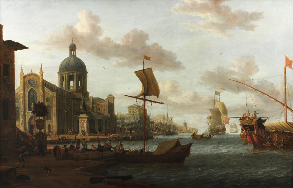Jacobus Storck - A Mediterranean capriccio harbour scene