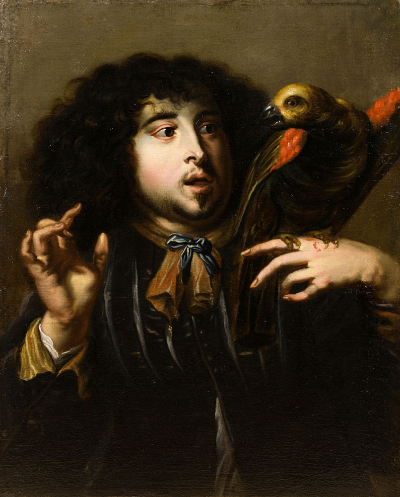 Studio of Jan Cossiers - A young man with a green parrot