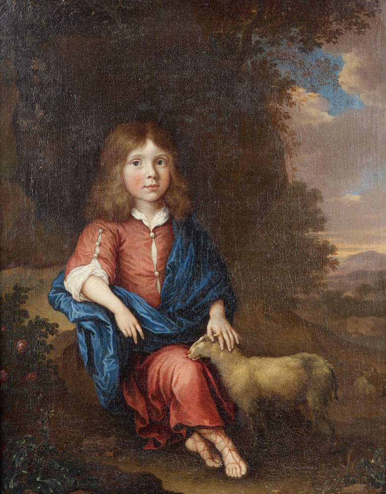 Attributed to Jan van Haensbergen - Portrait of a young boy, seated small full-length, as a shepherd