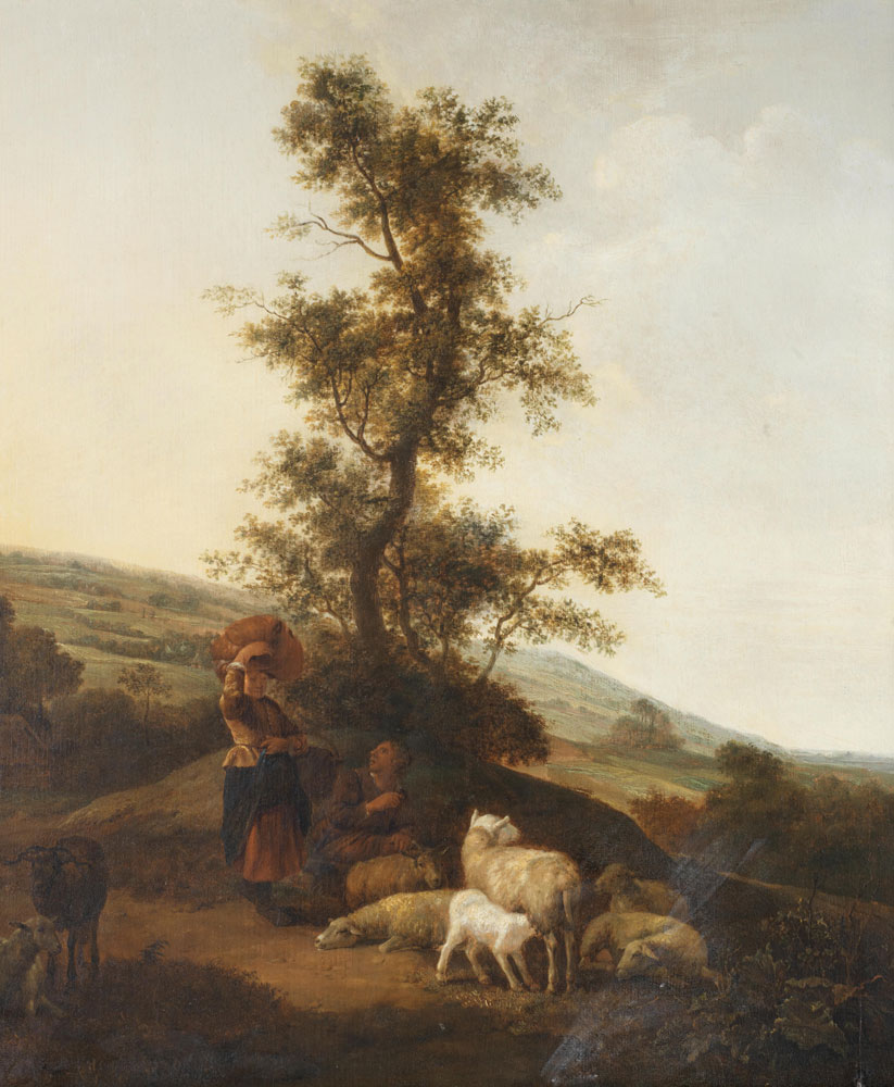 Attributed to Jan Baptist Wolfaerts - Shepherdesses tending their flocks