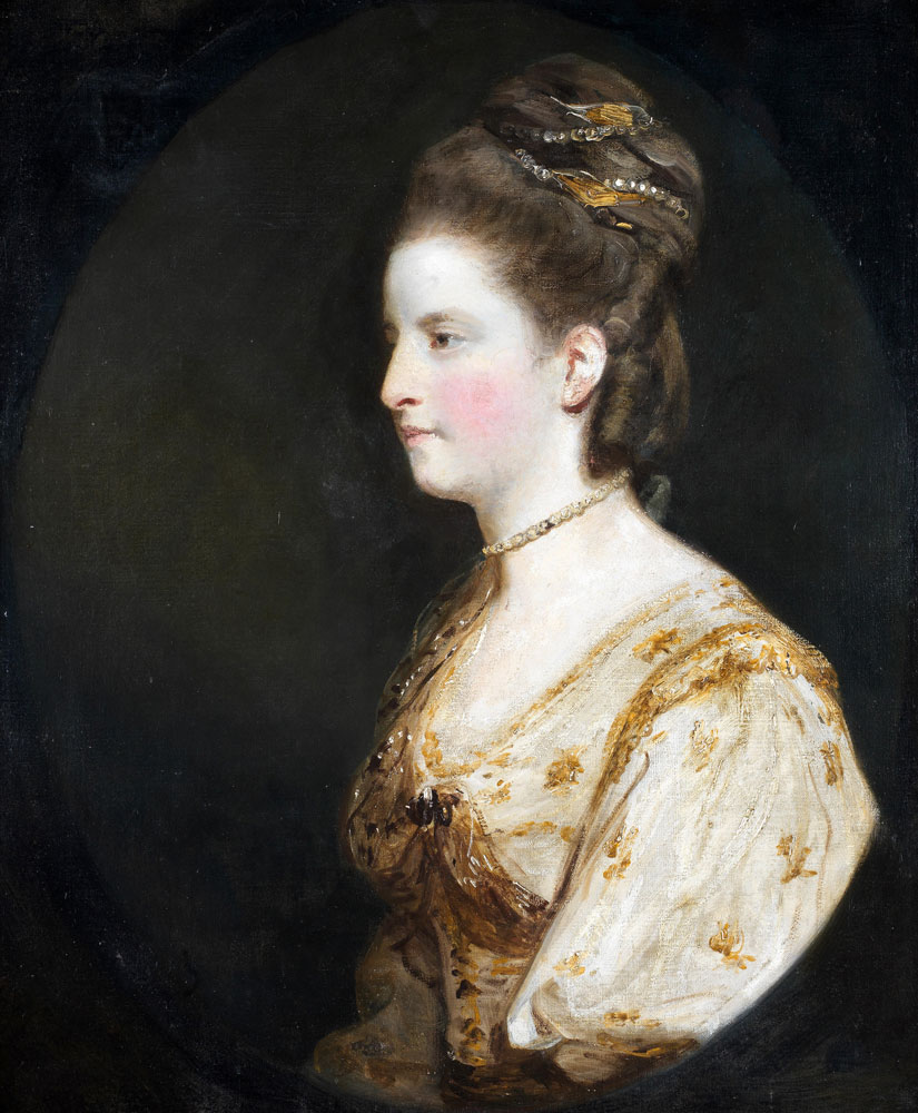 Joshua Reynolds - Portrait of Mrs Thomas Wodehouse, half-length, in a white dress with gold embroidery
