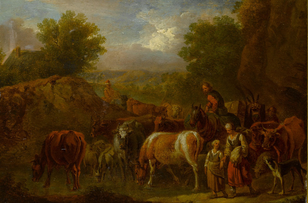 Pieter van Bloemen - Herdsmen grazing their cattle before an open landscape
