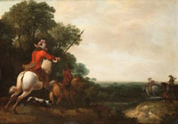Abraham Danielsz. Hondius A landscape with a hunting party by a stream