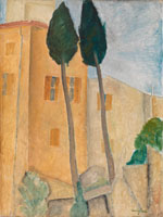 Amedeo Modigliani Cypresses and Houses at Cagnes
