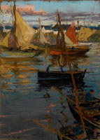 Charles Henry Fromuth - An Evening Glow with a Rose Trail in the Shadow (Boats Concarneau)