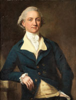 Circle of Daniel Gardner - Portrait of a gentleman, three-quarter-length, in a blue coat and a buff waistcoat