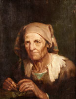 Giuseppe Nogari An old lady, bust-length, in a brown dress with a brown headscarf