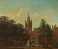 Isaac Ouwater A courtyard in Delft with the Oude Kerk beyond