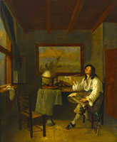 Attributed to Jacob Duck A man smoking a pipe in an interior