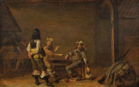 Attributed to Jan Olis Soldiers drinking and playing cards in an interior