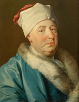 Joseph Highmore Portrait of Dr Richard Myddleton Massey, bust-length, in a blue coat with white fur trim and a red and white cap and stock