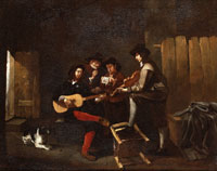 Circle of Michael Sweerts Musicians playing in an interior