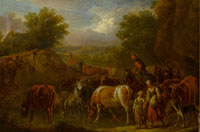 Pieter van Bloemen Herdsmen grazing their cattle before an open landscape