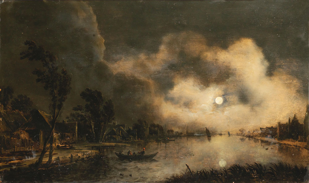 Circle of Aert van der Neer - A moonlit river landscape