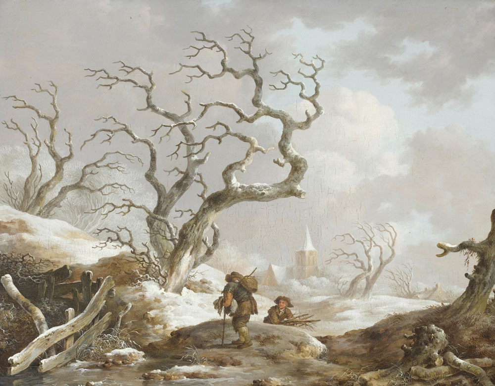Andries Vermeulen - Peasants collecting wood before a winter landscape
