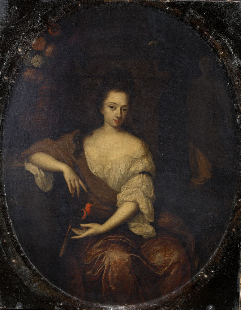 Constantyn Netscher - Portrait of a lady, three-quarter-length