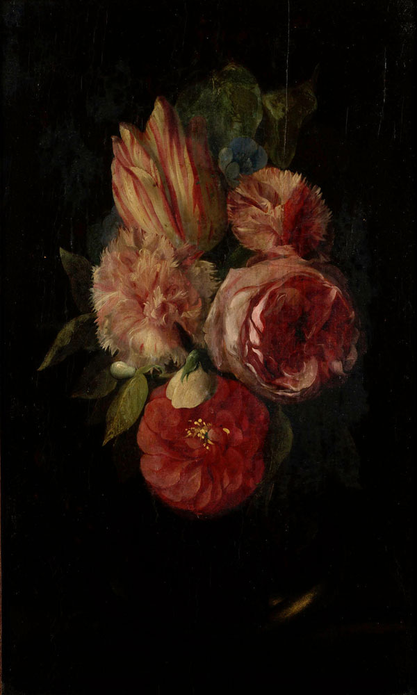 Circle of Daniel Seghers - A tulip, carnations, a rose and other flowers in a glass vase