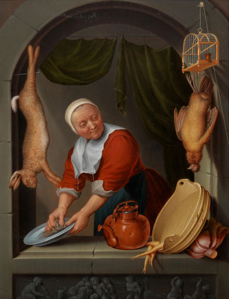 Manner of Dominicus van Tol - A kitchen maid at a window