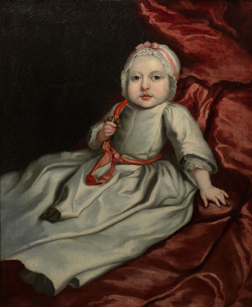 English School - Portrait of a child, traditionally identified as George Mohun, before a red curtain