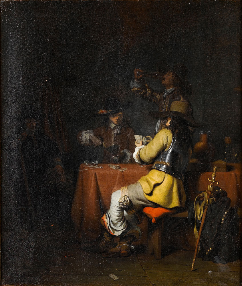 Gerbrand van den Eeckhout - An interior with soldiers playing cards