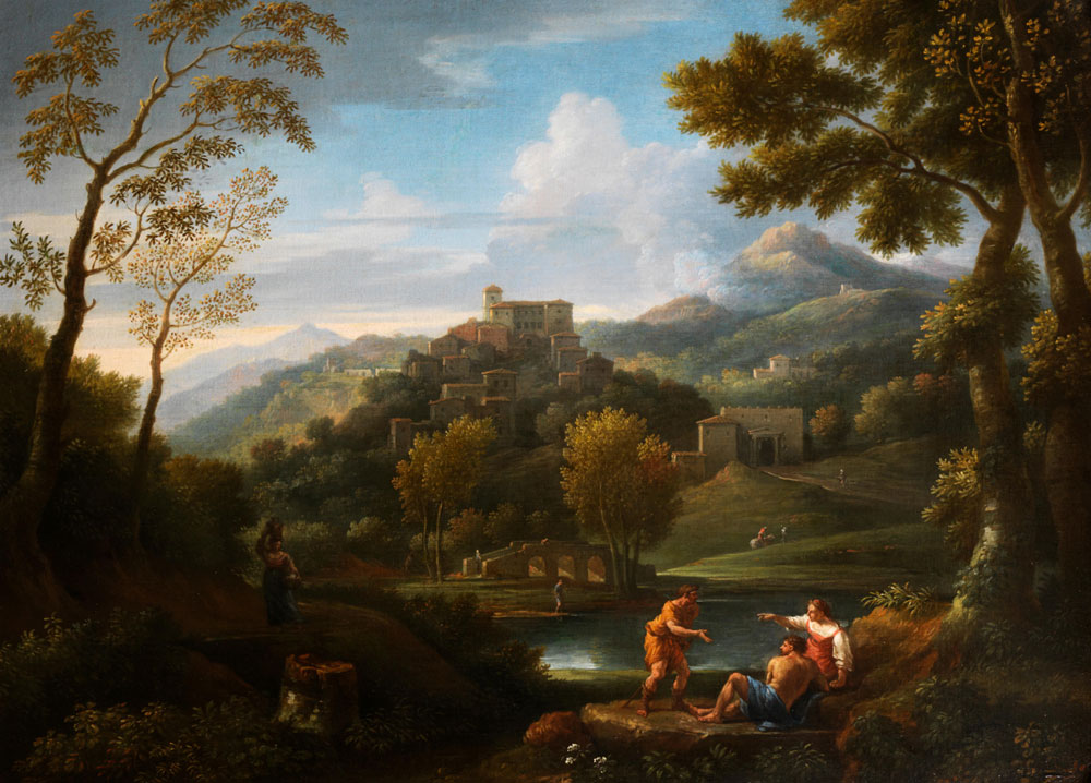 Jan Frans van Bloemen - An Italianate landscape with classical figures