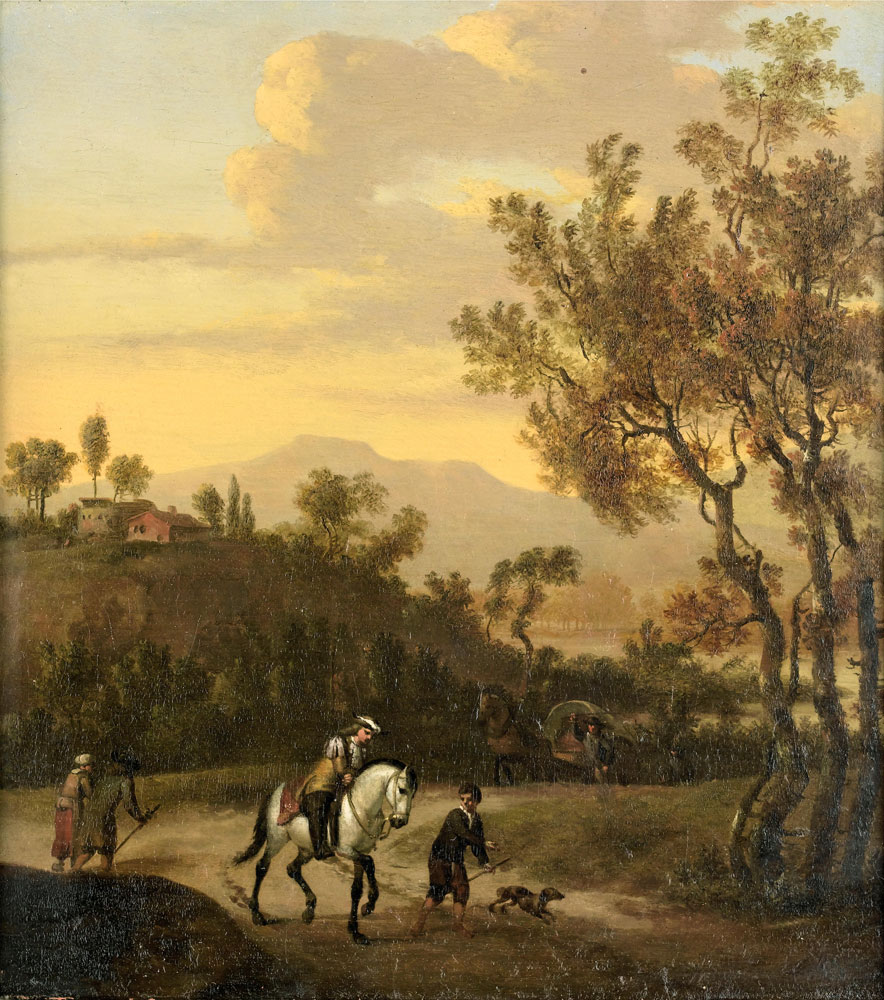 Jan Wyck - Travellers on a country path in a summer landscape
