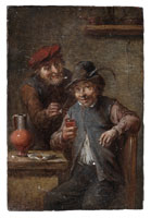 Follower of David Teniers the Younger Topers drinking and smoking in an interior