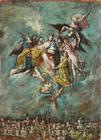Follower of El Greco The Assumption of the Virgin above the city of Toledo