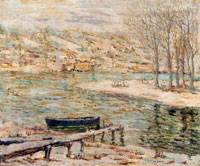 Ernest Lawson - River Scene–Boat and Trees