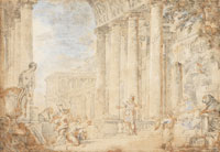 Giovanni Paolo Panini Figures in an architectural capriccio
