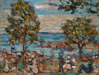 Maurice Brazil Prendergast Beach Scene with Two trees