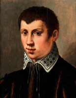 Michele Tosini Portrait of a young man, bust-length, in black costume with a white collar