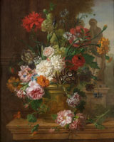 Willem van Leen - Chrysanthemums, carnations, roses, morning glory and other flowers