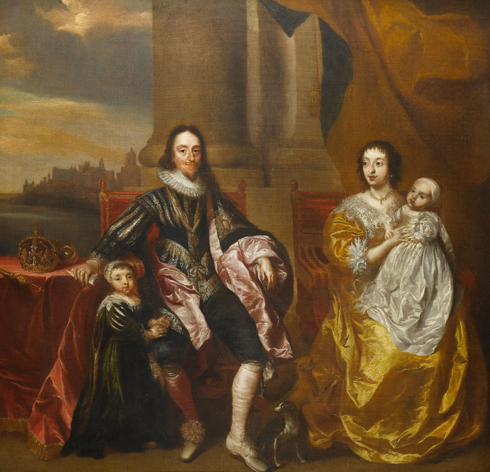 After Anthony van Dyck - King Charles I with Henrietta Maria and two of their children a view of the city of London beyond